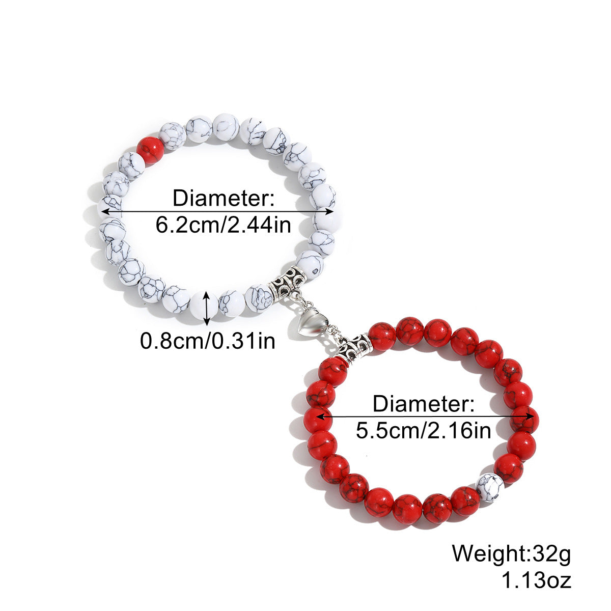 Magnetic Heart Beaded Bracelet Set