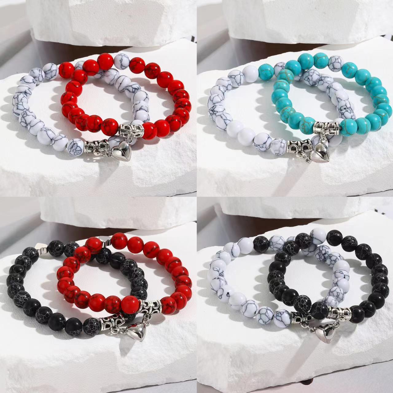 Magnetic Heart Beaded Bracelet Set