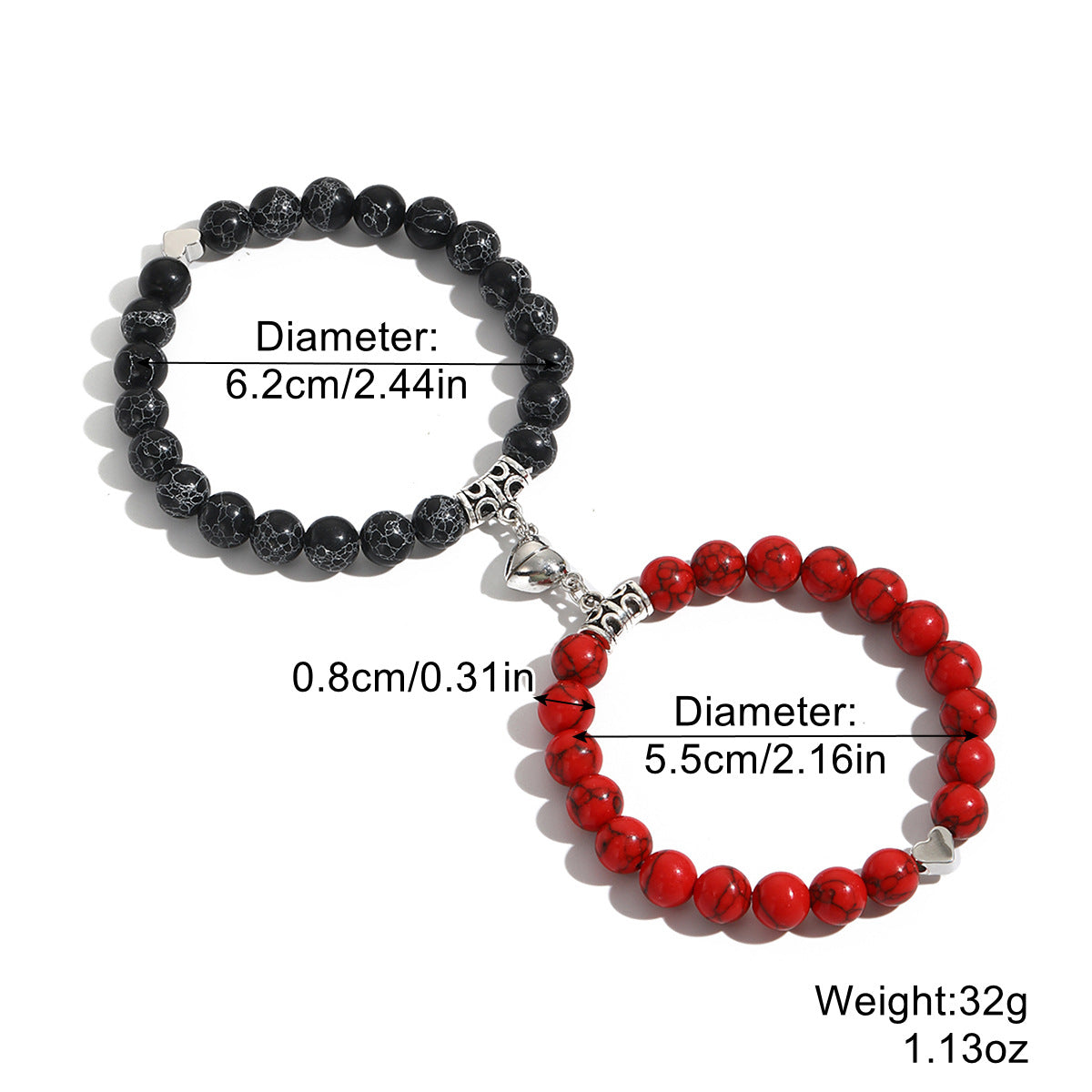 Magnetic Heart Beaded Bracelet Set