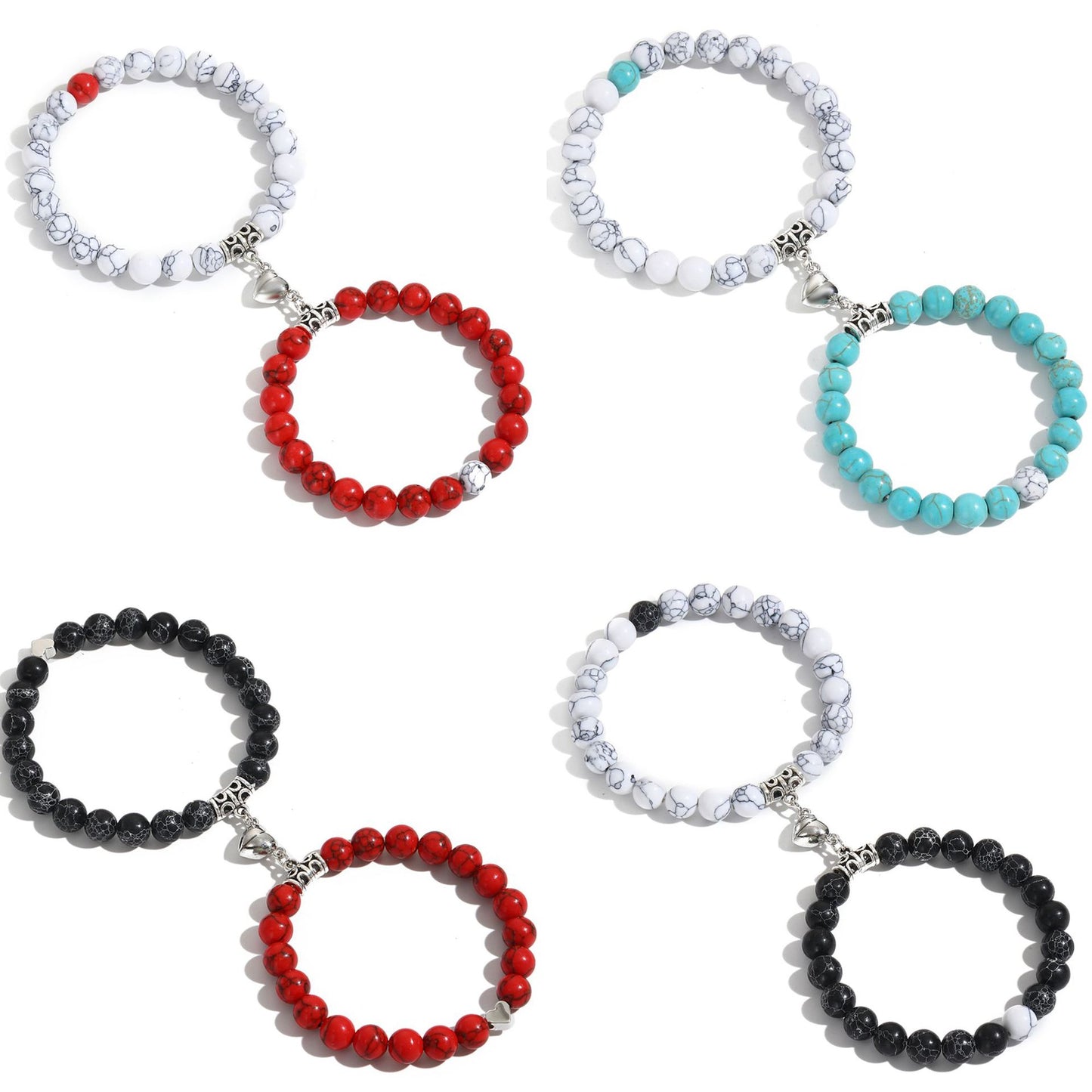 Magnetic Heart Beaded Bracelet Set