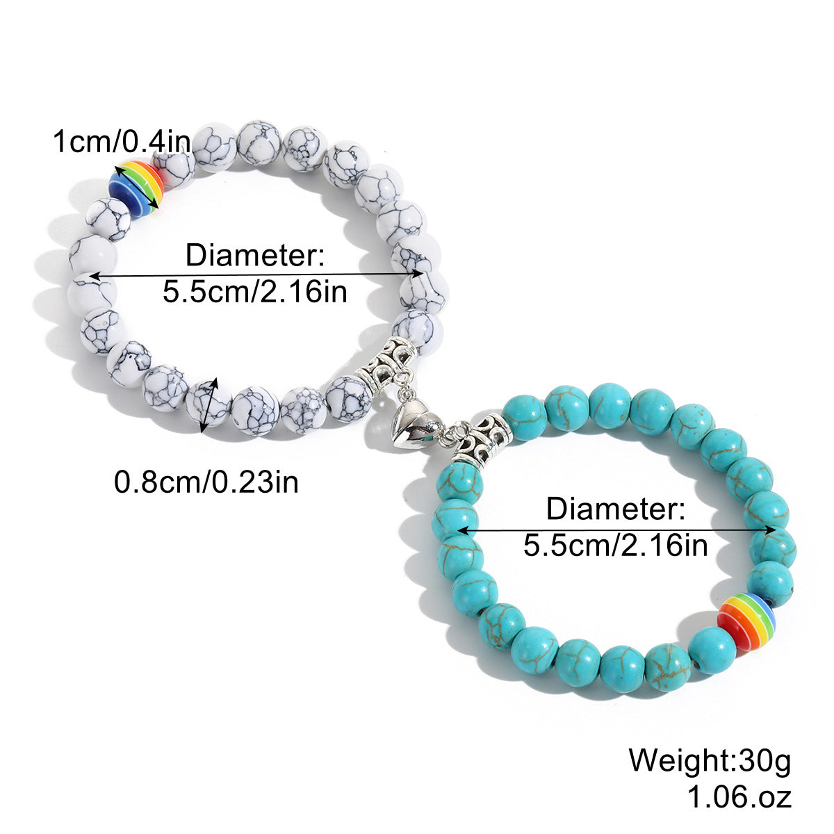 Magnetic Heart Beaded Bracelet Set