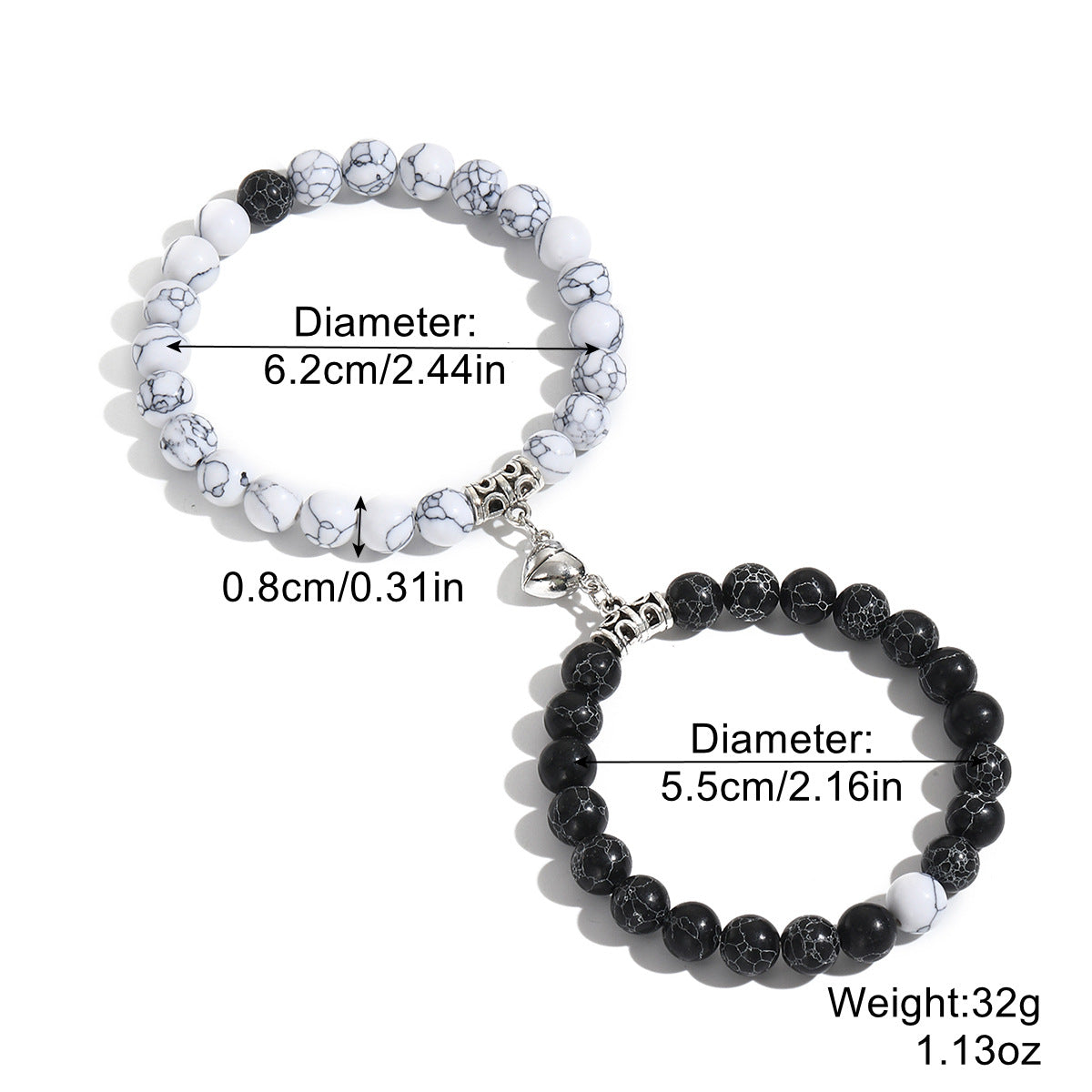 Magnetic Heart Beaded Bracelet Set