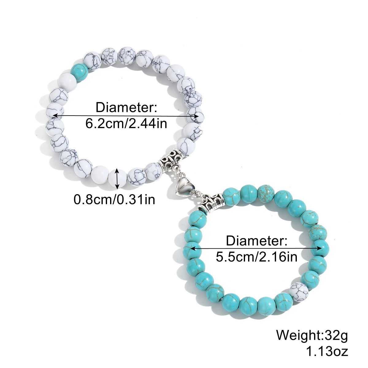 Magnetic Heart Beaded Bracelet Set