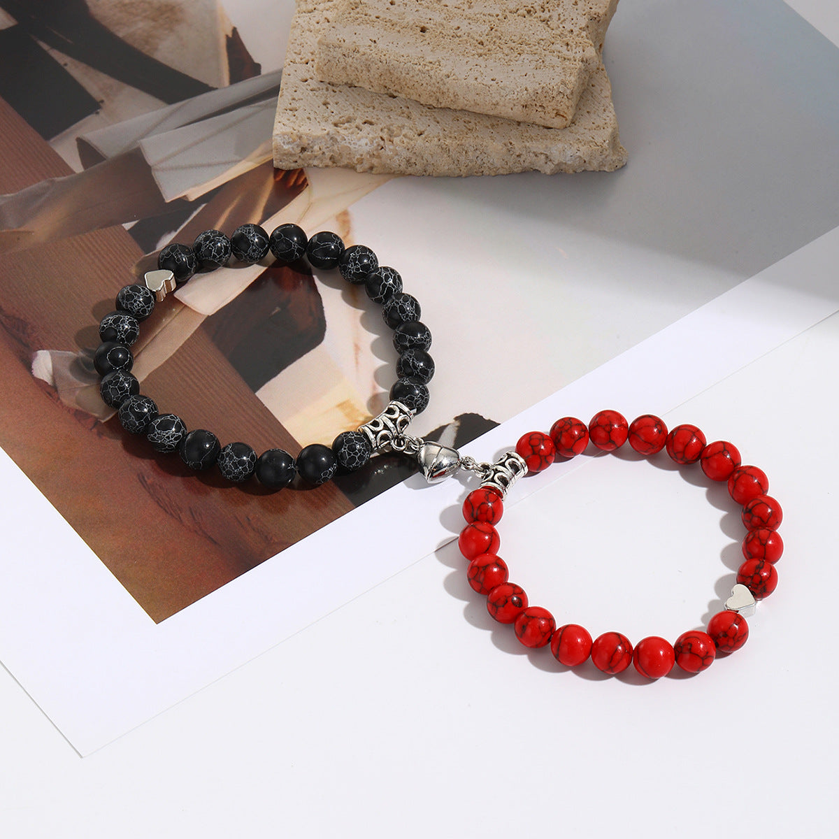 Magnetic Heart Beaded Bracelet Set