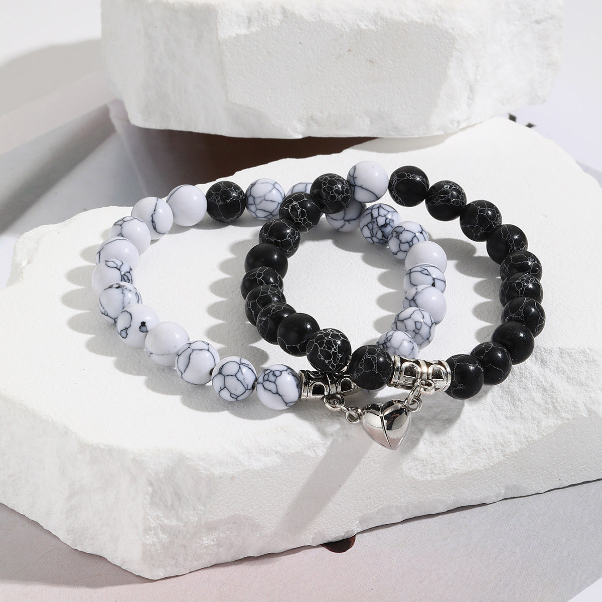Magnetic Heart Beaded Bracelet Set